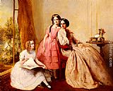 A Portrait Of Two Girls With Their Governess by Abraham Solomon